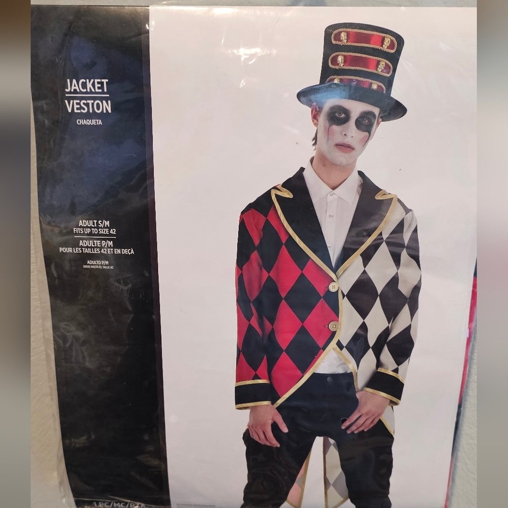 New Harlequin Jacket Veston Costume (Adult S/M Fits Up To Size 42)